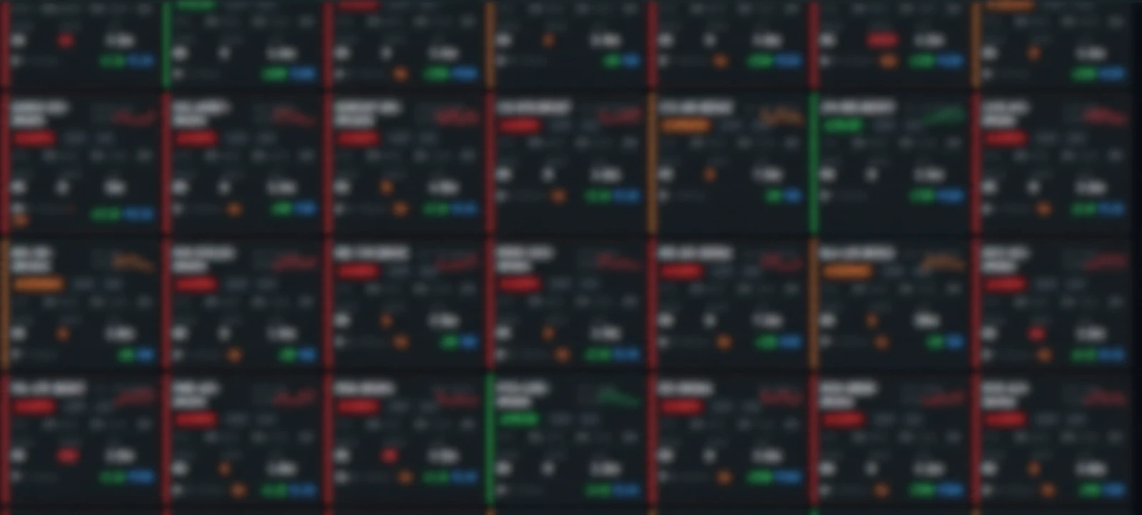 Grid de equipamentos de rede com gráficos sparkline mostrando tráfego e uptime de cada host